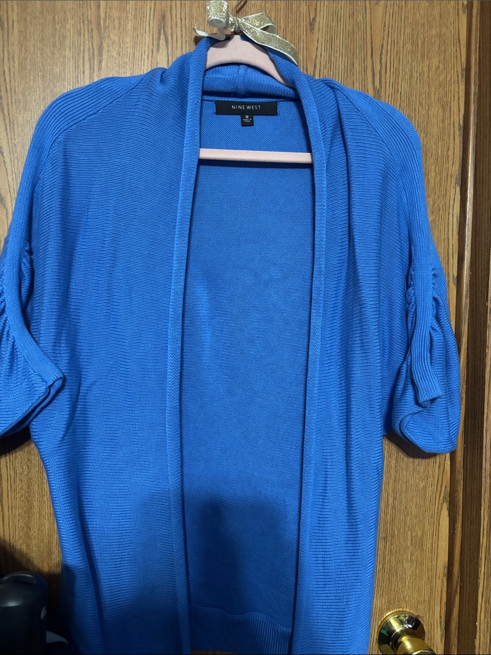 Nine West Royal Blue Open-Front Short Sleeve Cardigan